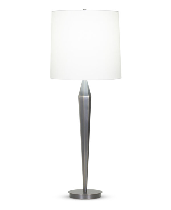 FlowDecor Aiden Table Lamp in metal with bronze finish and off-white linen tapered drum shade (# 4090)