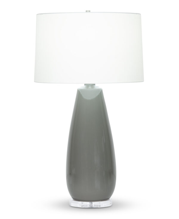 FlowDecor Aniston Table Lamp in ceramic with charcoal grey finish and acrylic base and off-white cotton tapered drum shade (# 4431)