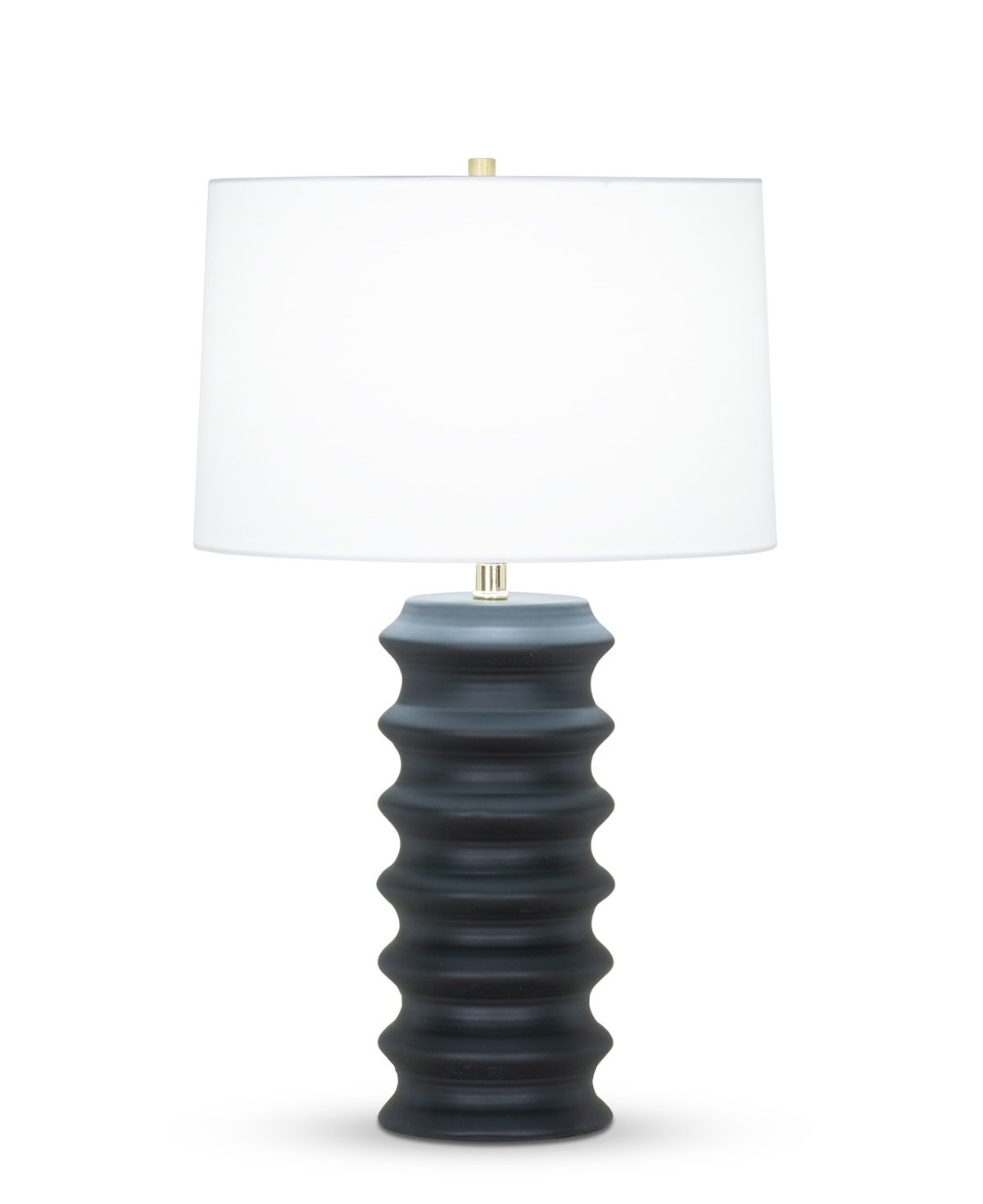 FlowDecor Antonio Table Lamp in ceramic with black matte finish and off-white cotton tapered drum shade (# 4395)
