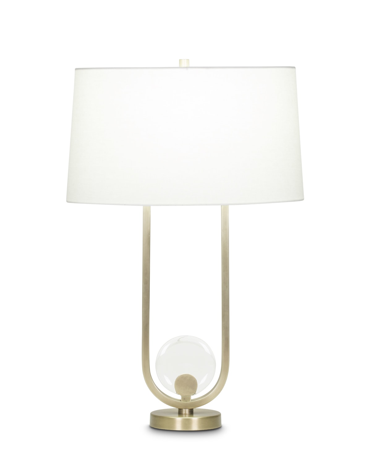 FlowDecor Atwood Table Lamp in metal with antique brass finish and crystal and off-white linen oval shade (# 4042)
