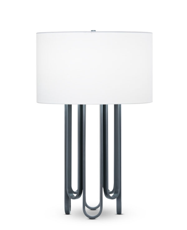 FlowDecor Barclay Table Lamp in metal with bronze finish and off-white cotton drum shade (# 4488)