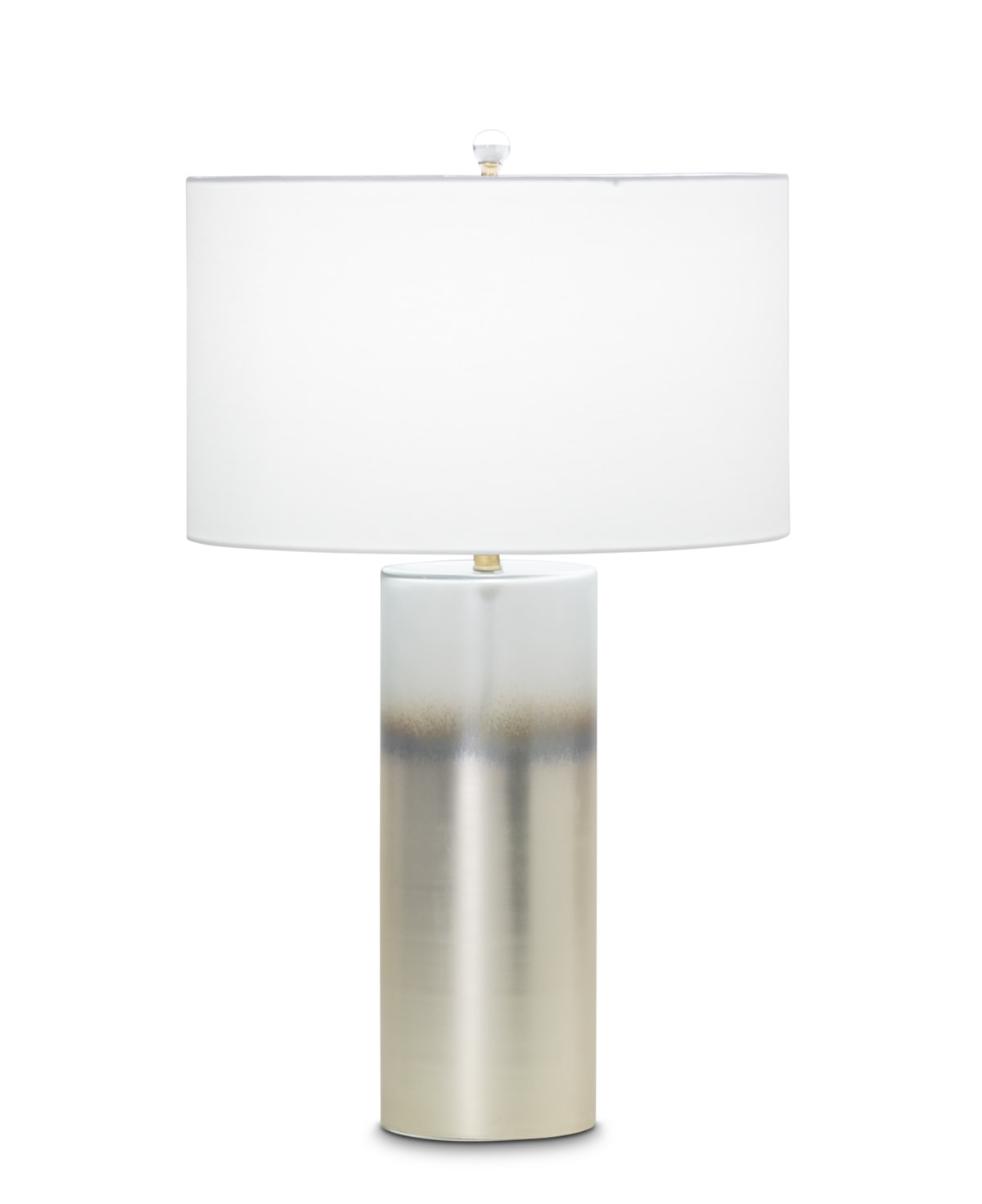 FlowDecor Barrett Table Lamp in mouth-blown glass with pearlescent graduated finish and off-white cotton drum shade (# 3850)