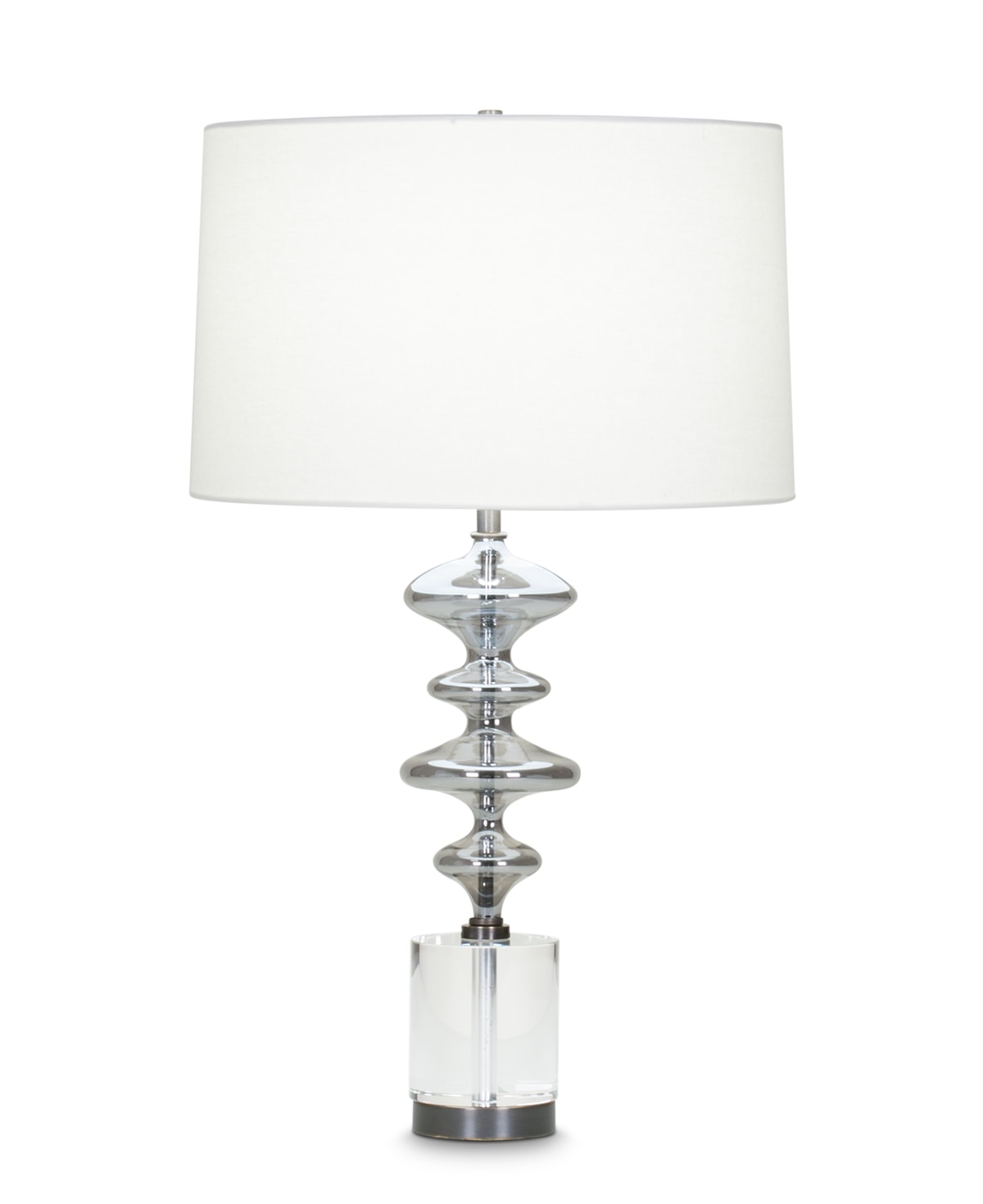 FlowDecor Blume Table Lamp in crystal and glass with smokey grey and metal with bronze finish and off-white cotton tapered drum shade (# 4049)