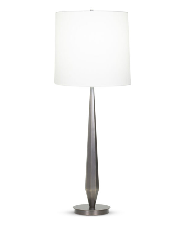 FlowDecor Caden Table Lamp in metal with bronze finish and off-white linen tapered drum shade (# 4091)
