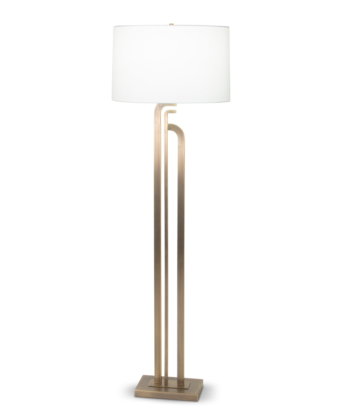 FlowDecor Caspian Floor Lamp in metal with antique brass finish and off-white linen oval shade (# 4088)