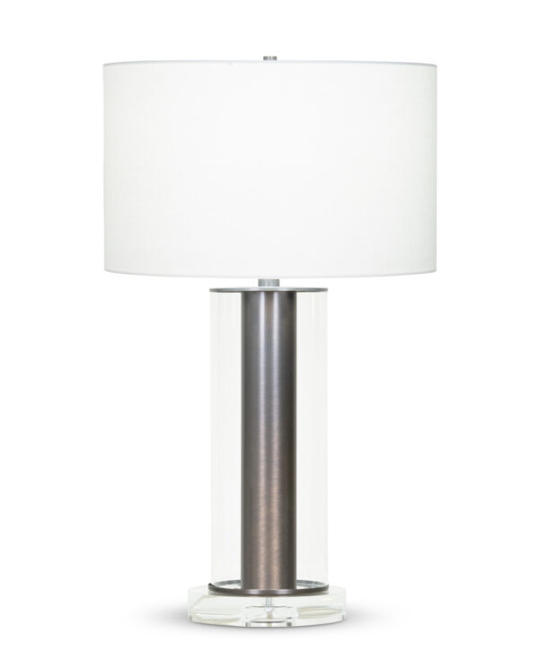 FlowDecor Chateau Table Lamp in metal with bronze finish and glass and crystal and off-white linen drum shade (# 4076)