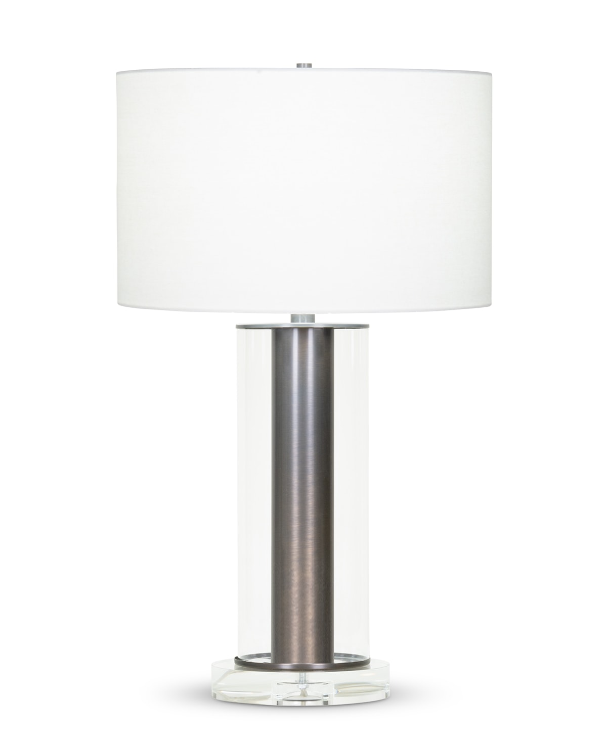 FlowDecor Chateau Table Lamp in metal with bronze finish and glass and crystal and off-white linen drum shade (# 4076)