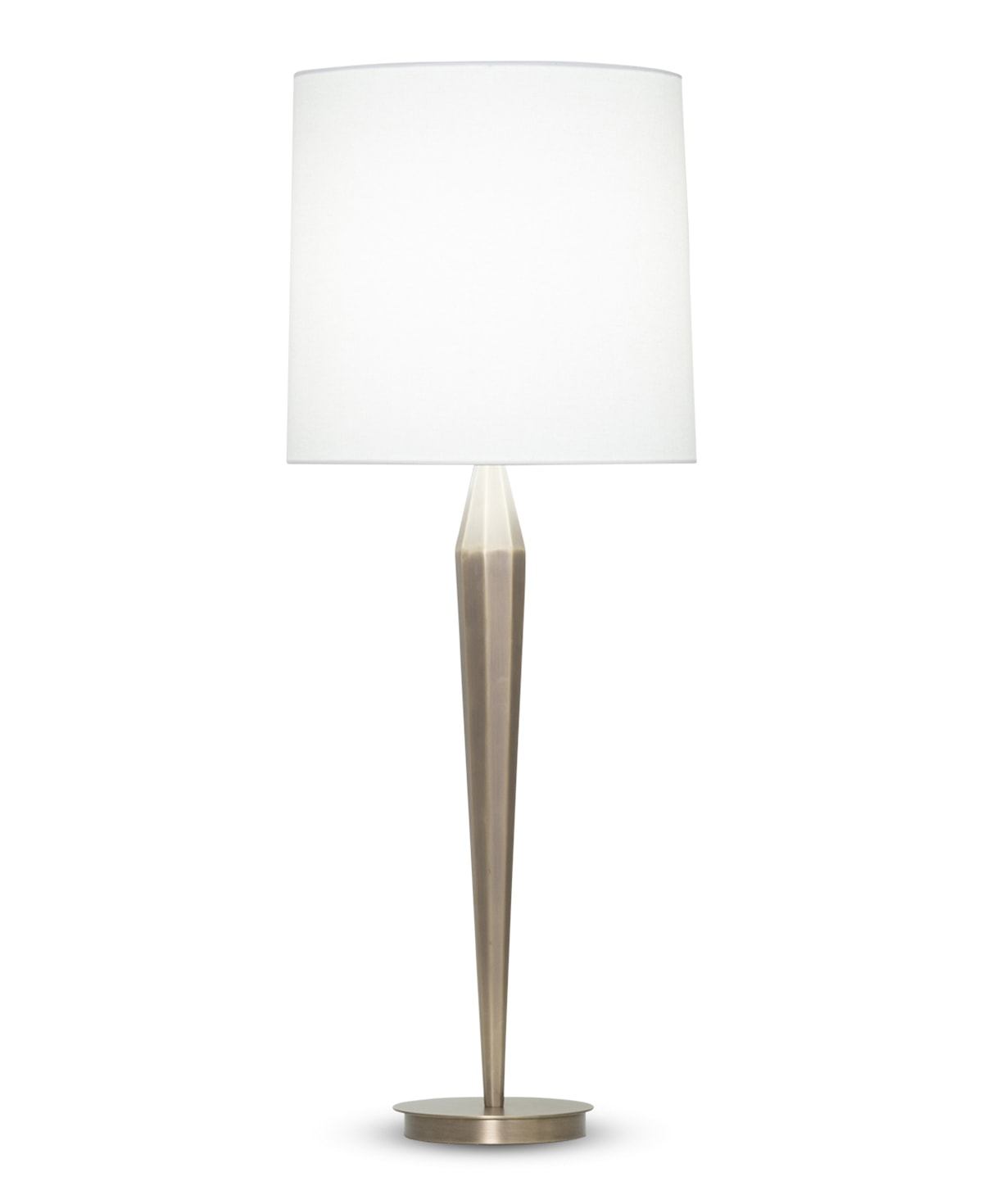FlowDecor Chloe Table Lamp in metal with antique brass finish and off-white linen tapered drum shade (# 3920)