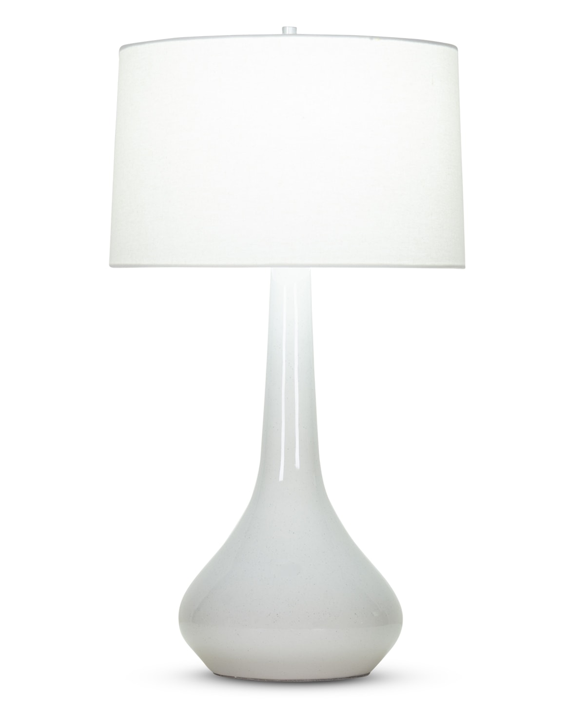 FlowDecor Dinah Table Lamp in ceramic with speckled transparent grey finish and off-white linen tapered drum shade (# 4083)
