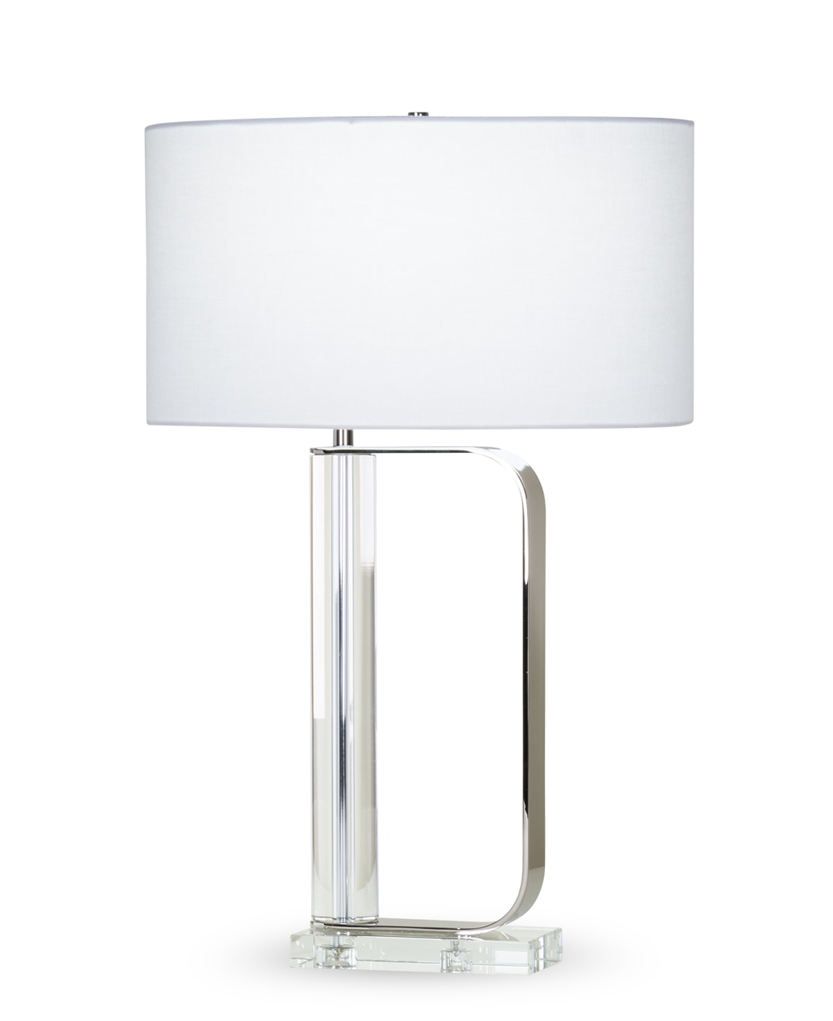 FlowDecor Donald Table Lamp in crystal and metal with polished nickel finish and white linen oval shade (# 4414)