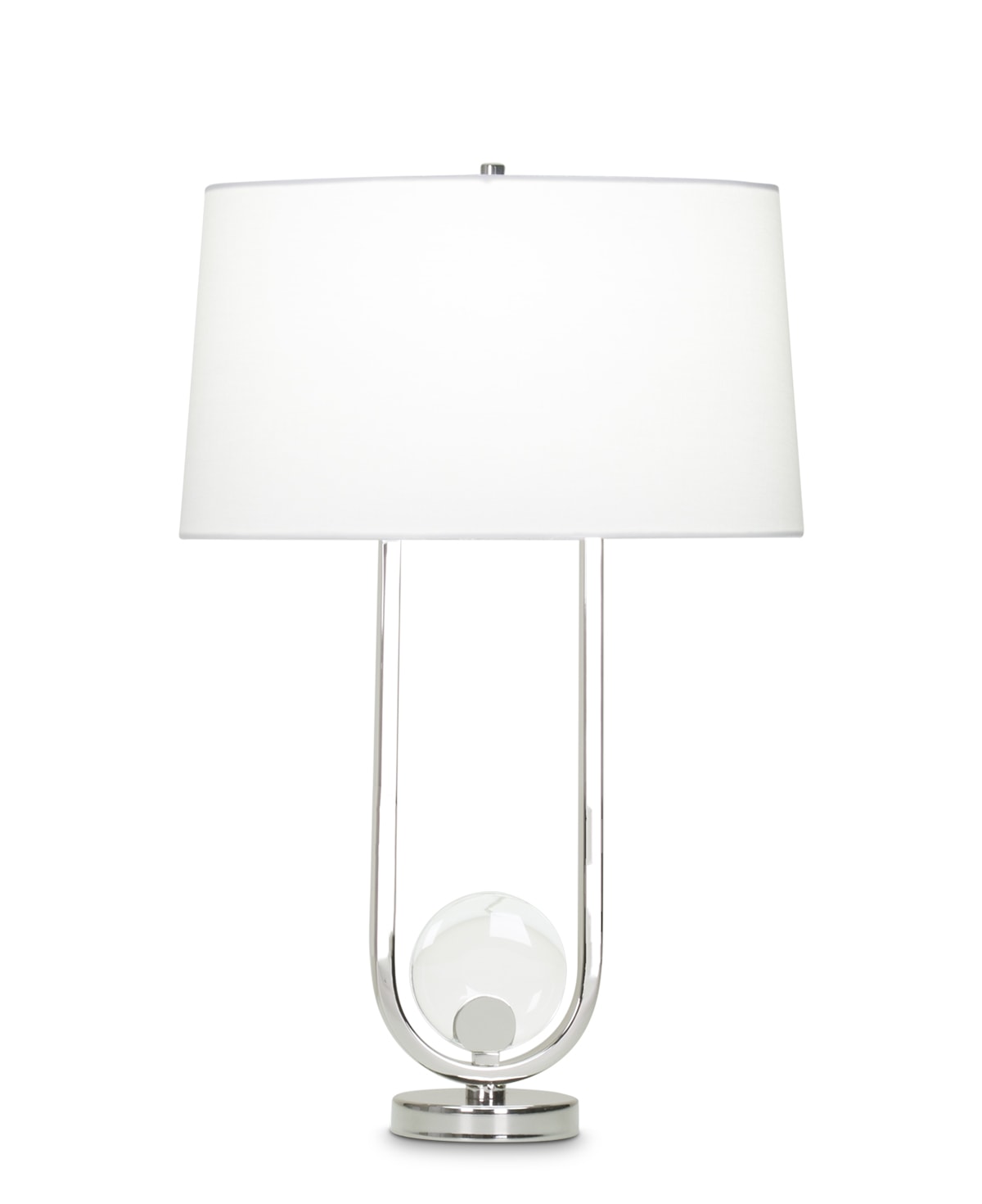 FlowDecor Doyle Table Lamp in metal with polished nickel finish and crystal and white linen oval shade (# 4041)