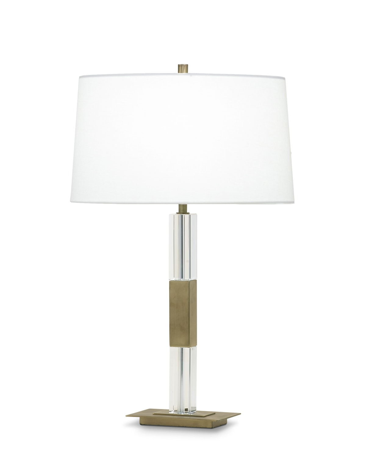 FlowDecor Elm Table Lamp in crystal and metal with antique brass finish and off-white linen oval shade (# 3637)