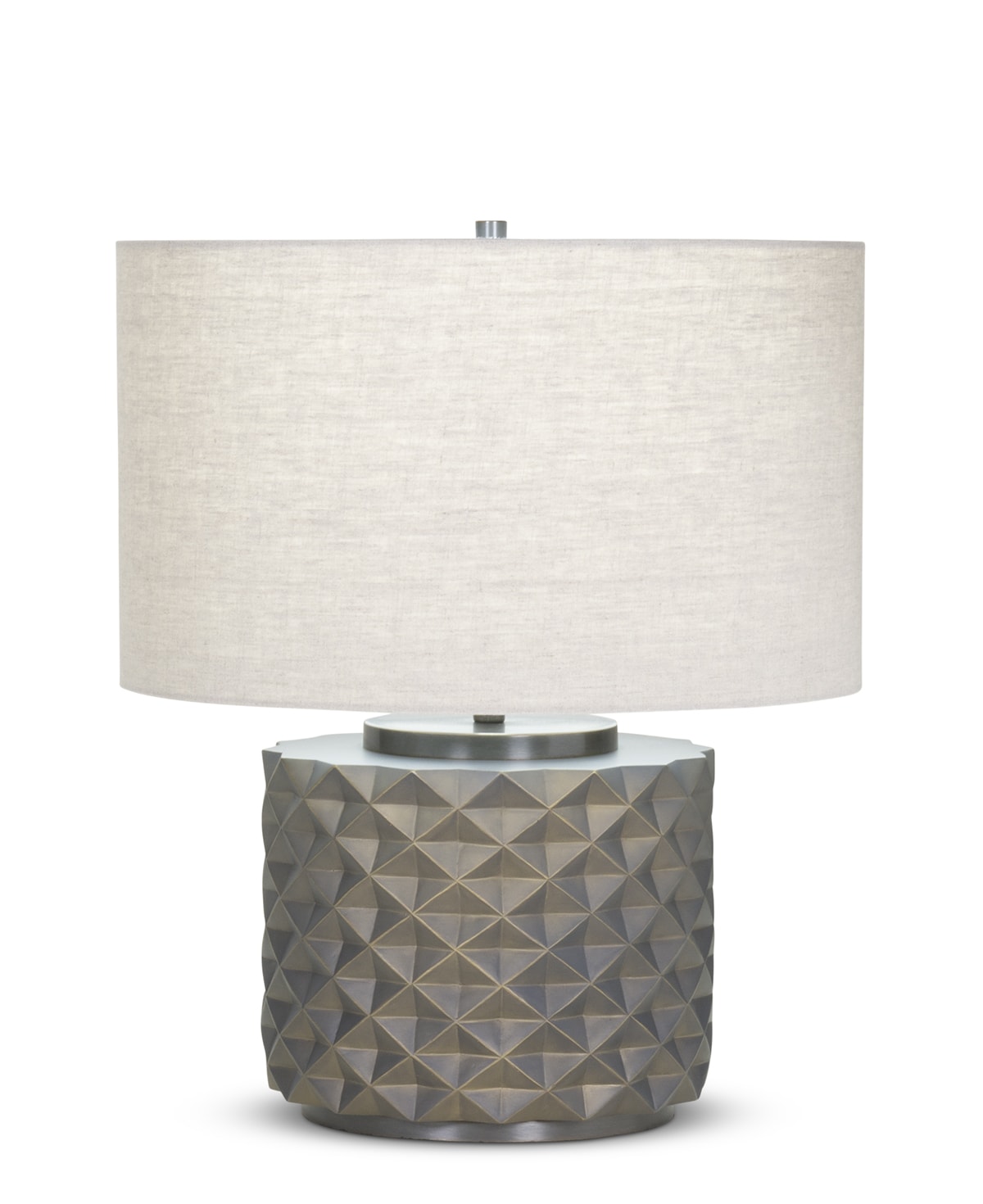 FlowDecor Emerald Table Lamp in resin with bronze finish and beige linen drum shade (# 4094)