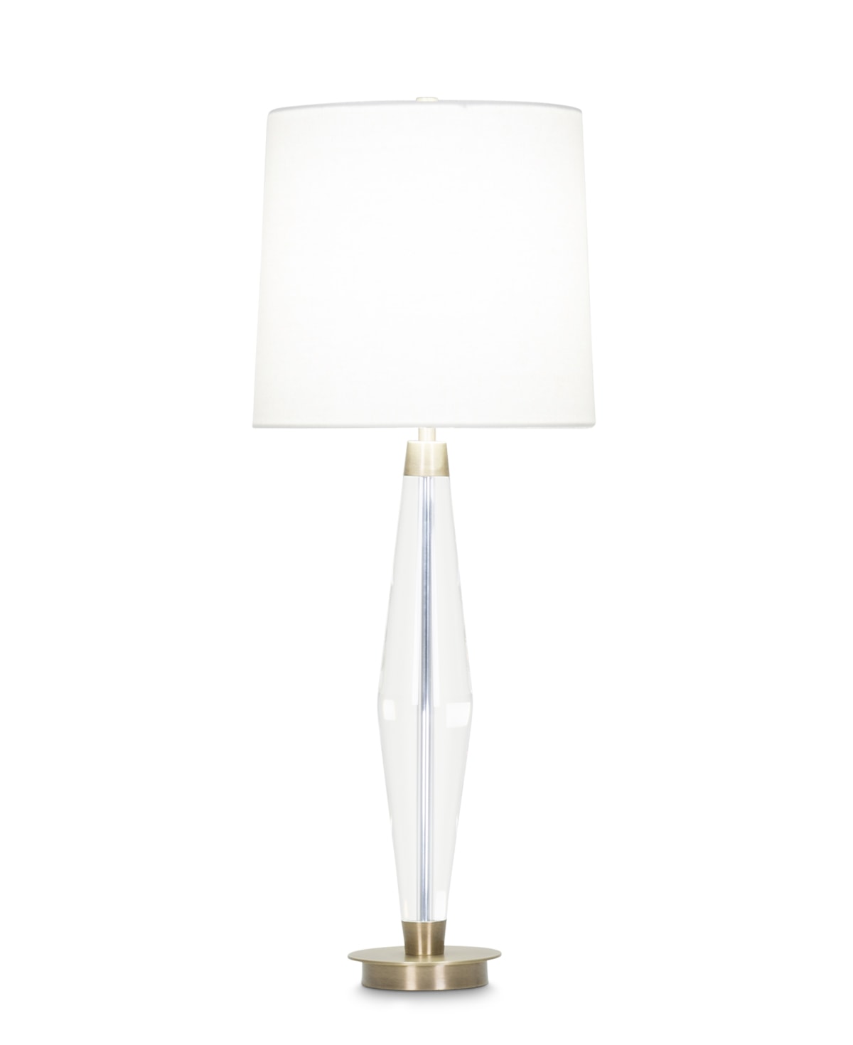 FlowDecor Francis Table Lamp in crystal and metal with antique brass finish and off-white linen tapered drum shade (# 3977)
