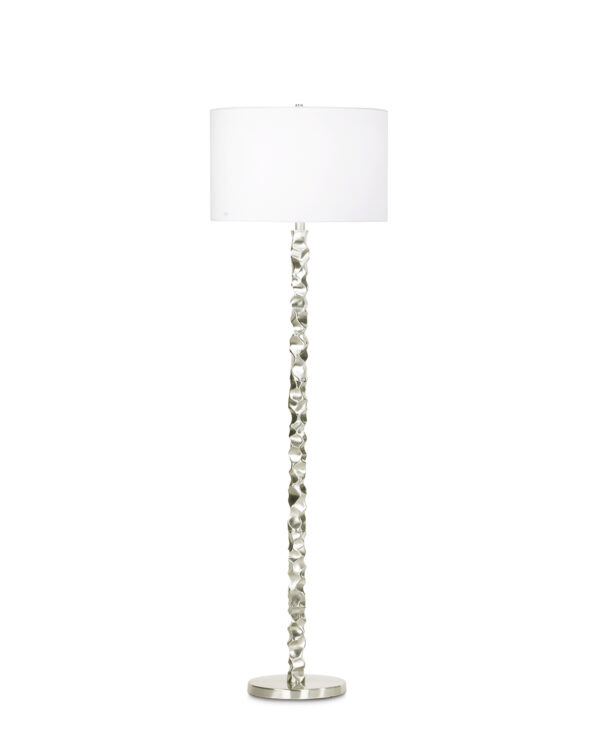 FlowDecor Heather Floor Lamp in brass with brushed nickel finish and white linen drum shade (# 3705)