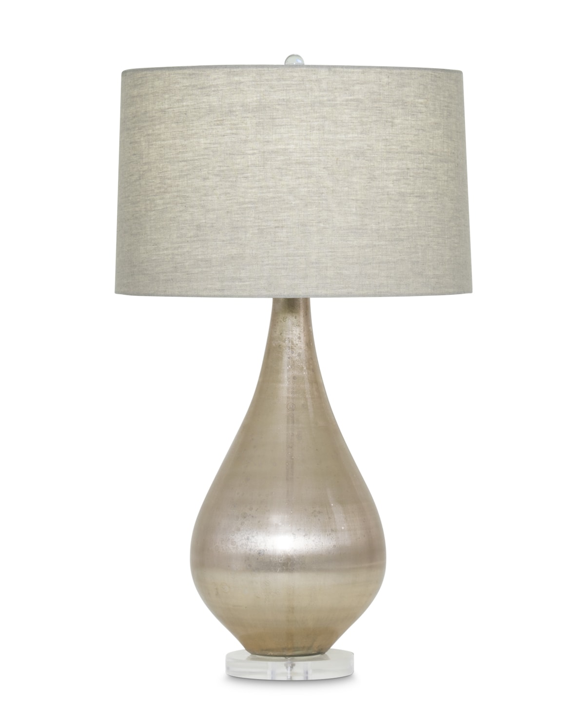 FlowDecor Holland Table Lamp in mouth-blown glass with beige metallic finish and acrylic base and beige linen tapered drum shade (# 3905)