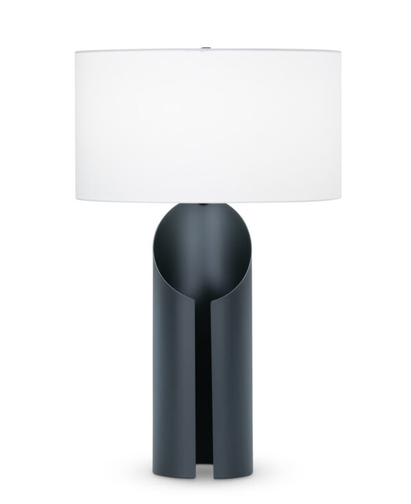 FlowDecor Jade Table Lamp in metal with black matte finish and off-white cotton oval shade (# 4483)