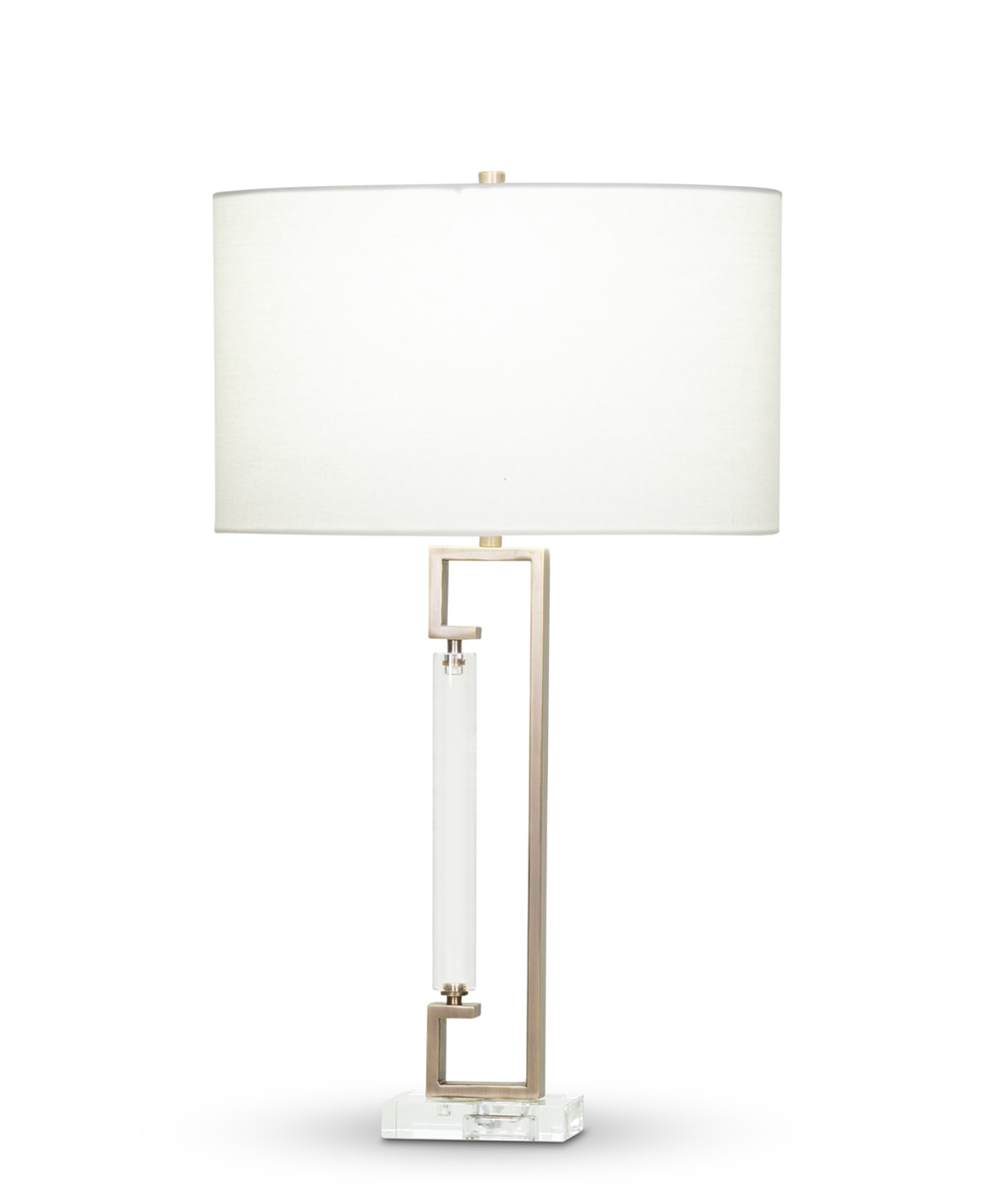 FlowDecor Juliette Table Lamp in crystal and metal with antique brass finish and off-white linen oval shade (# 4357)