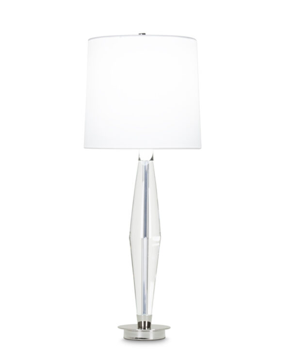 FlowDecor Julius Table Lamp in crystal and metal with polished nickel finish and off-white cotton tapered drum shade (# 4002)