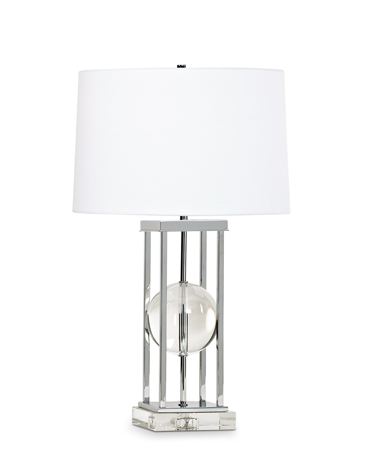 FlowDecor Locust Table Lamp in crystal and metal with chrome finish and white linen tapered drum shade (# 3700)
