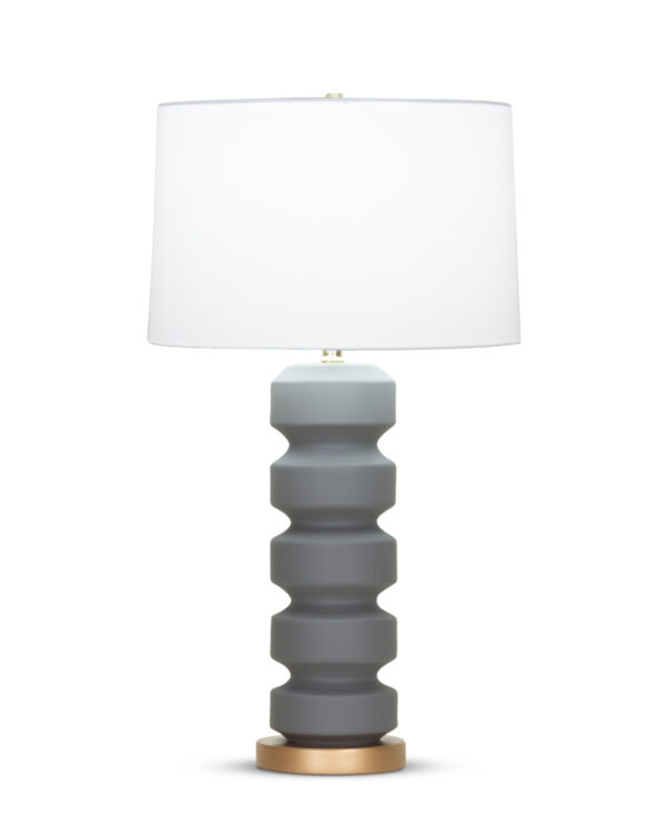 FlowDecor Luca Table Lamp in ceramic with charcoal grey matte finish and resin base with gold finish and off-white cotton tapered drum shade (# 4349)