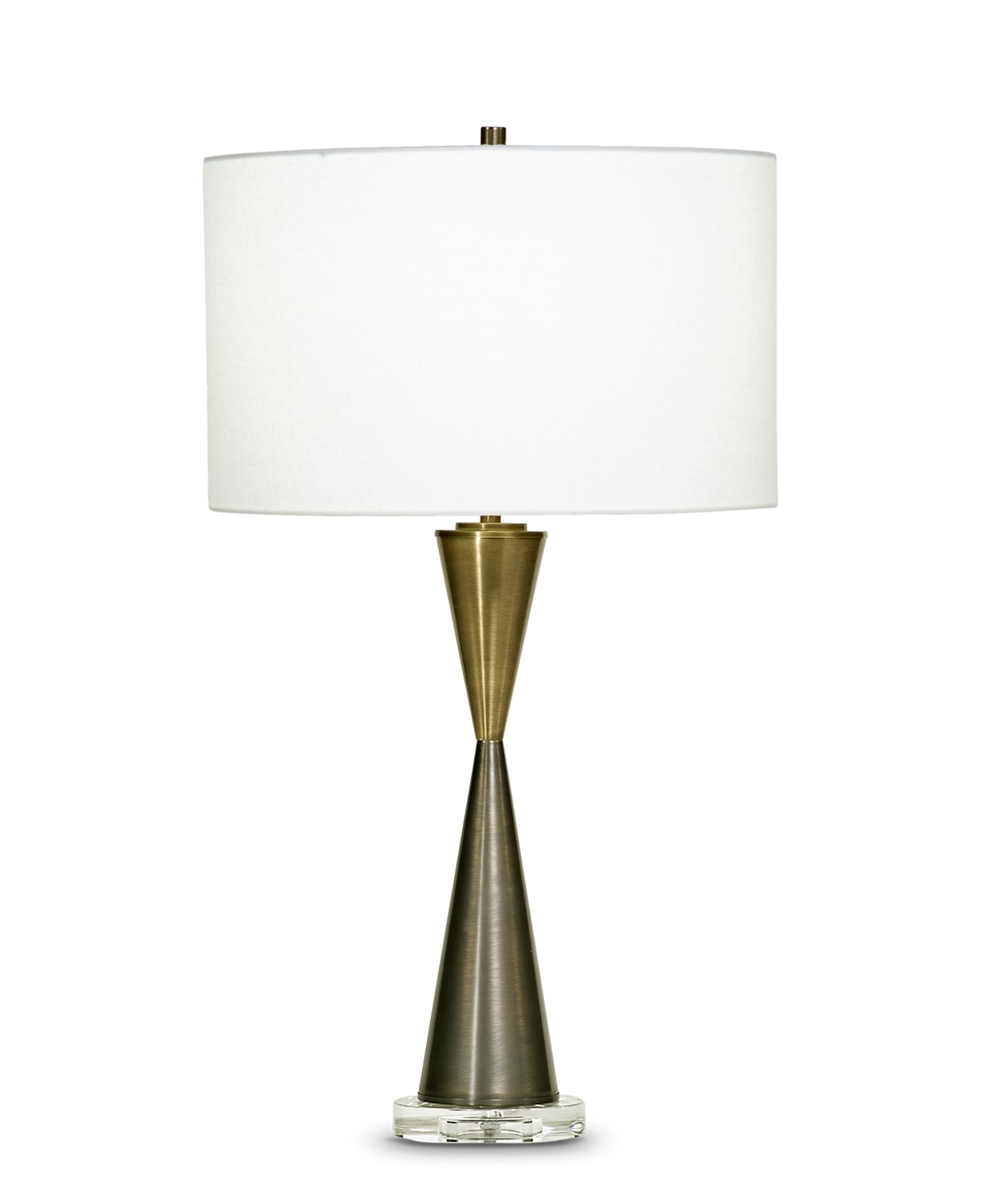 FlowDecor Magnolia Table Lamp in metal with antique brass & bronze finishes and crystal base and off-white linen drum shade (# 3709)