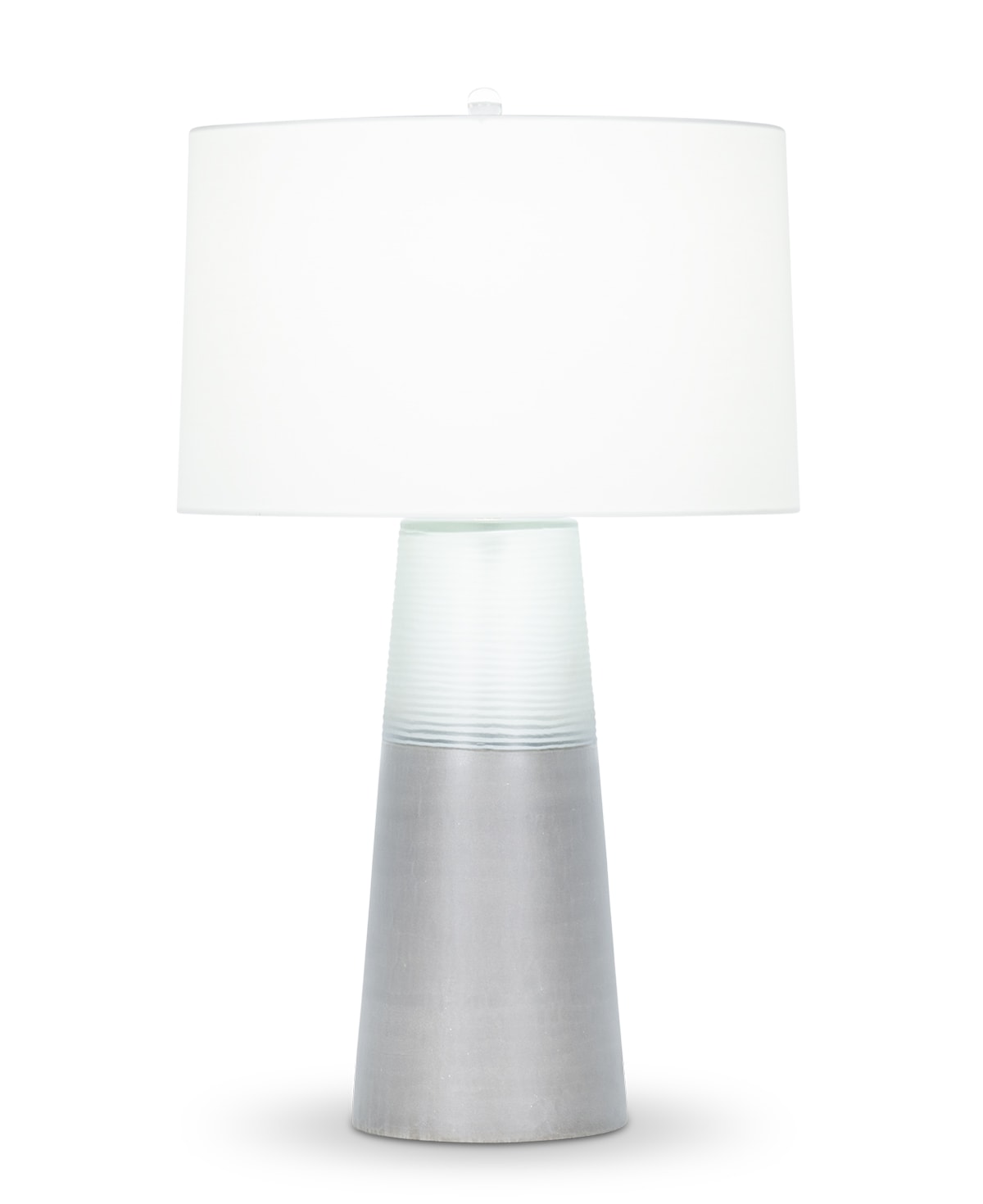 FlowDecor Marnie Table Lamp in mouth-blown glass with grey carved finish and mouth-blown clear reeded glass and off-white cotton tapered drum shade (# 4434)