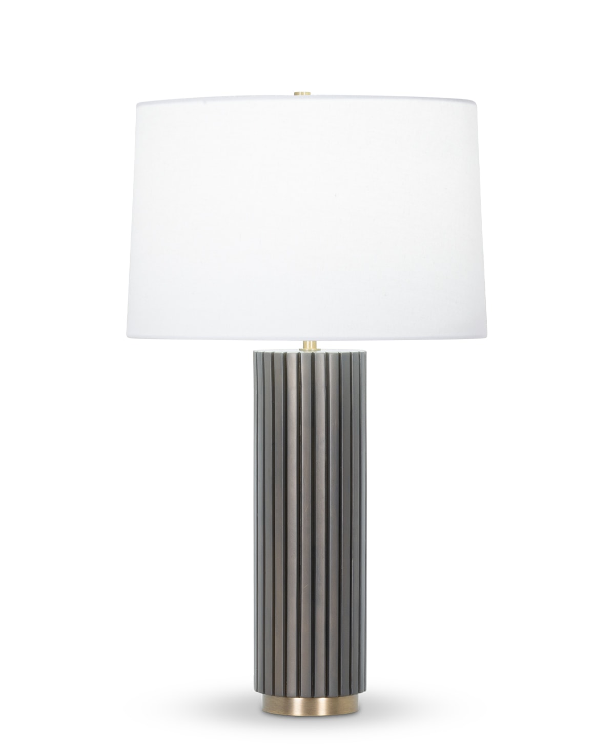FlowDecor Meredith Table Lamp in resin with dark brown finish and metal with antique brass finish and off-white cotton tapered drum shade (# 4440)