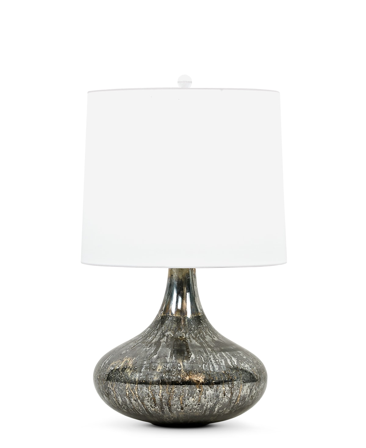 FlowDecor Miles Table Lamp in mouth-blown glass with dark mixed finish and off-white cotton tapered drum shade (# 3805)