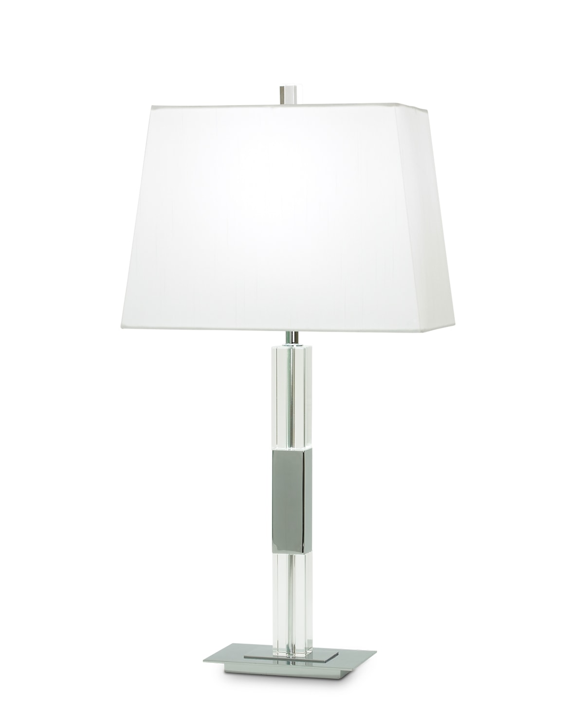 FlowDecor Moreno Table Lamp in crystal and metal with chrome finish and white cotton tapered rectangular shade (# 3156)