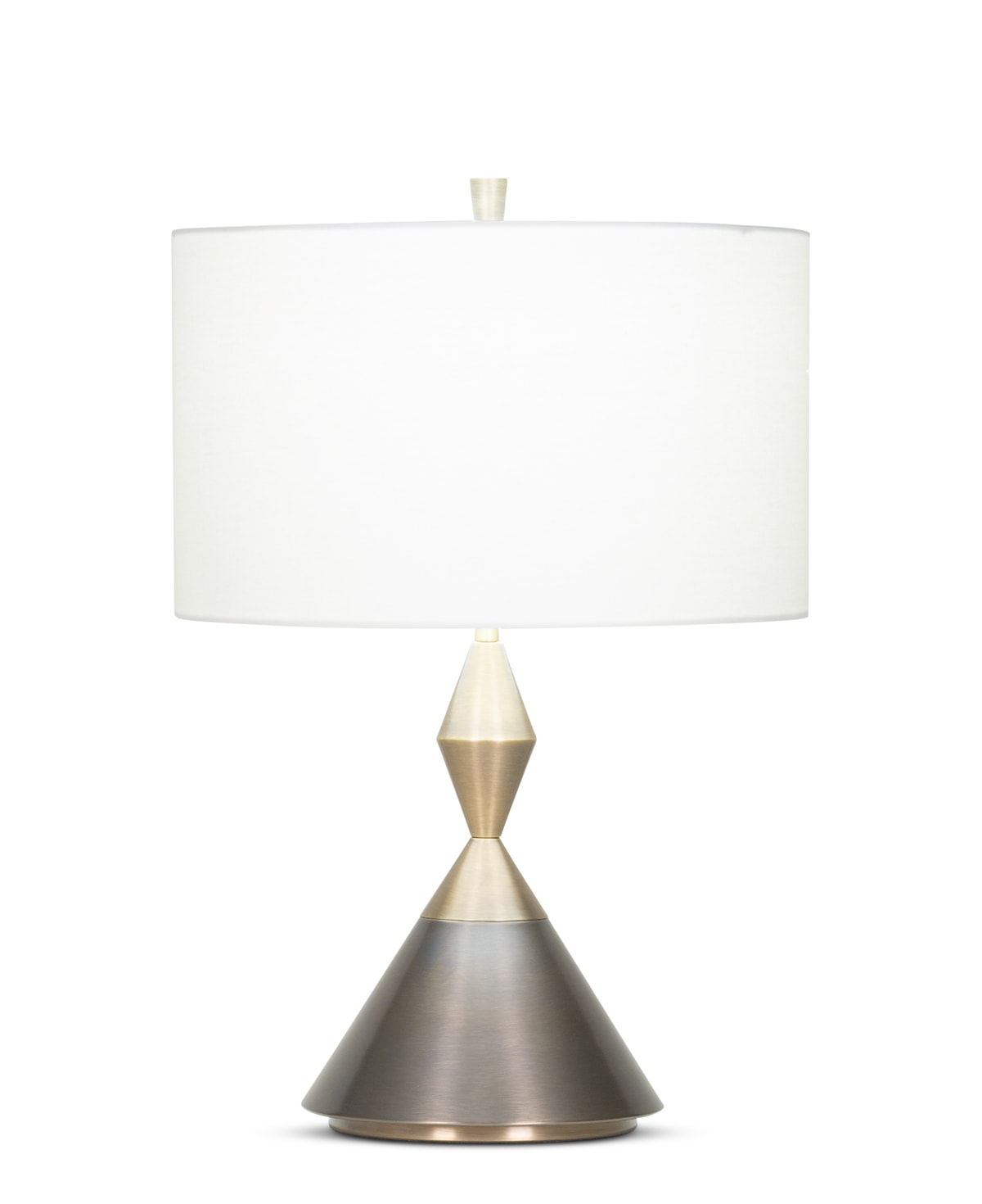 ontario-brass-bronze-table-lamp-main-4099-OWL FlowDecor Ontario Table Lamp in metal with antique brass & bronze finishes and off-white linen drum shade (# 4099)