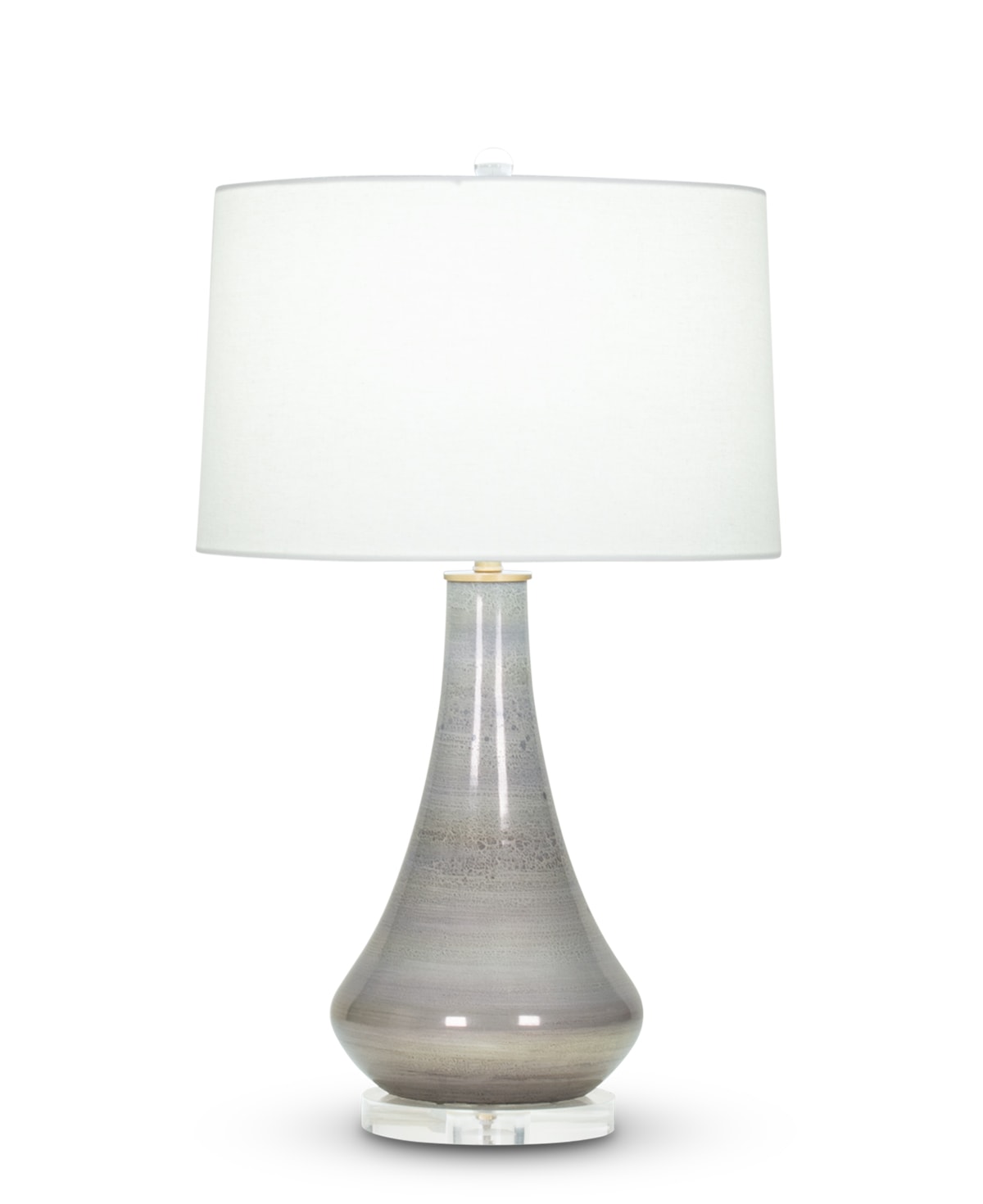 FlowDecor Orwell Table Lamp in mouth-blown glass with grey mixed finish and off-white linen tapered drum shade (# 4030)