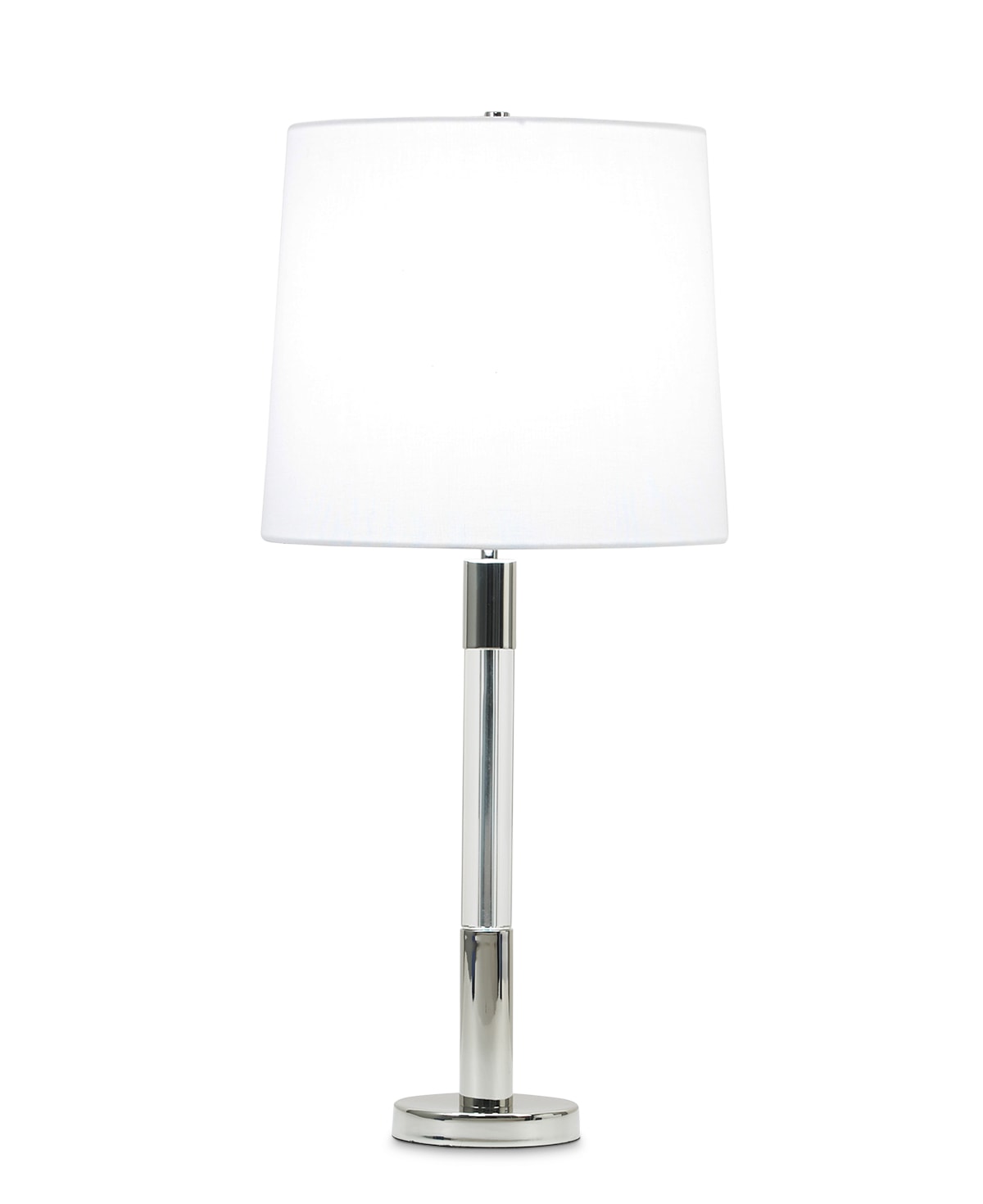 FlowDecor Poppy Table Lamp in metal with polished nickel finish and crystal and white linen tapered drum shade (# 3811)