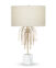 FlowDecor Powell Table Lamp in white marble and metal with antique brass finish and beige cotton drum shade (# 4439)