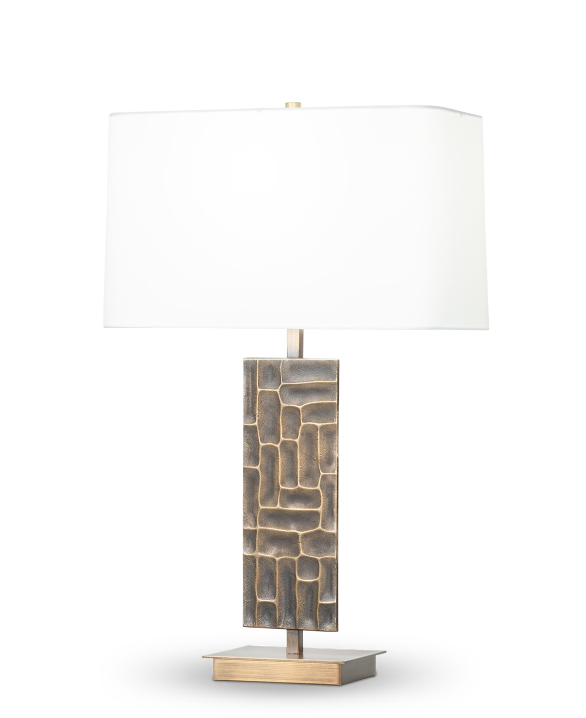FlowDecor Rachel Table Lamp in metal with antique brass finish and off-white cotton rounded rectangle shade (# 4443)