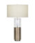 FlowDecor Riley Table Lamp in metal with antique brass finish and glass and beige cotton drum shade (# 3960)