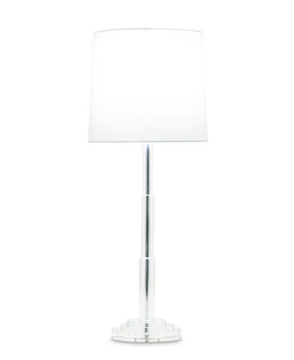 FlowDecor Robinson Table Lamp in crystal and off-white cotton tapered drum shade (# 3821)