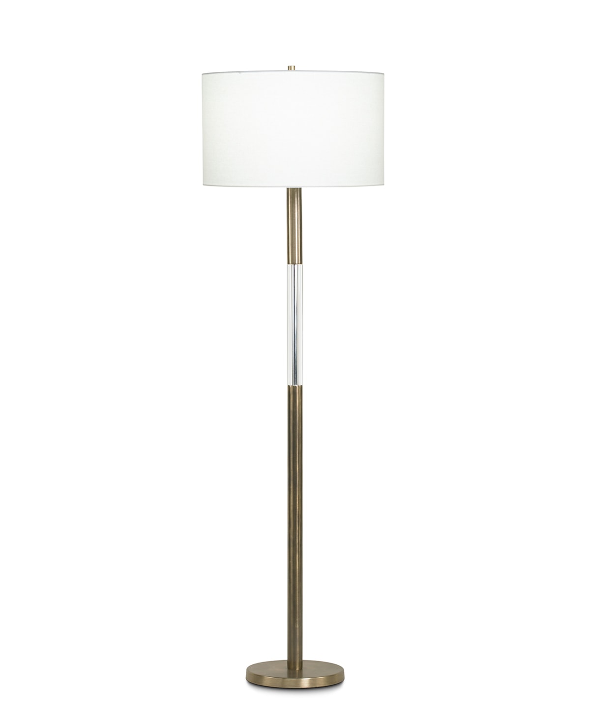 FlowDecor Severn Floor Lamp in metal with antique brass finish and crystal and off-white linen drum shade (# 3640)