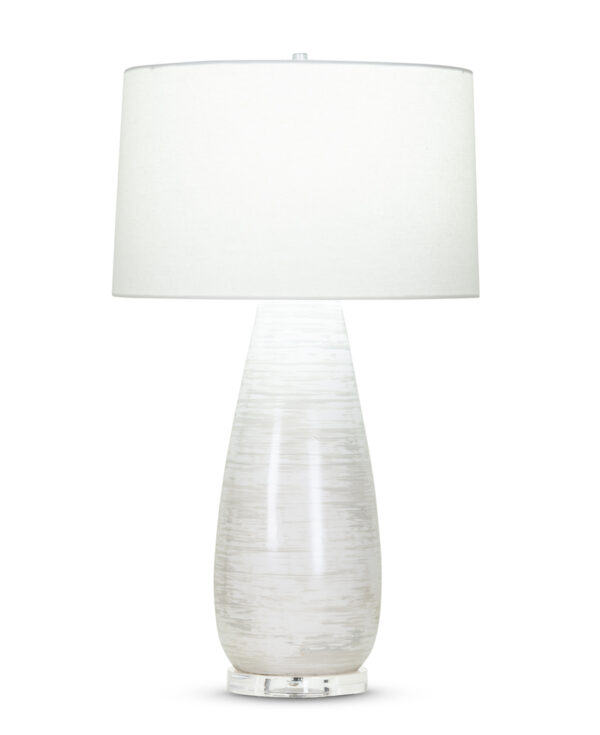 FlowDecor Simone Table Lamp in ceramic with off-white finish and light grey brush strokes and acrylic base and off-white cotton tapered drum shade (# 4075)