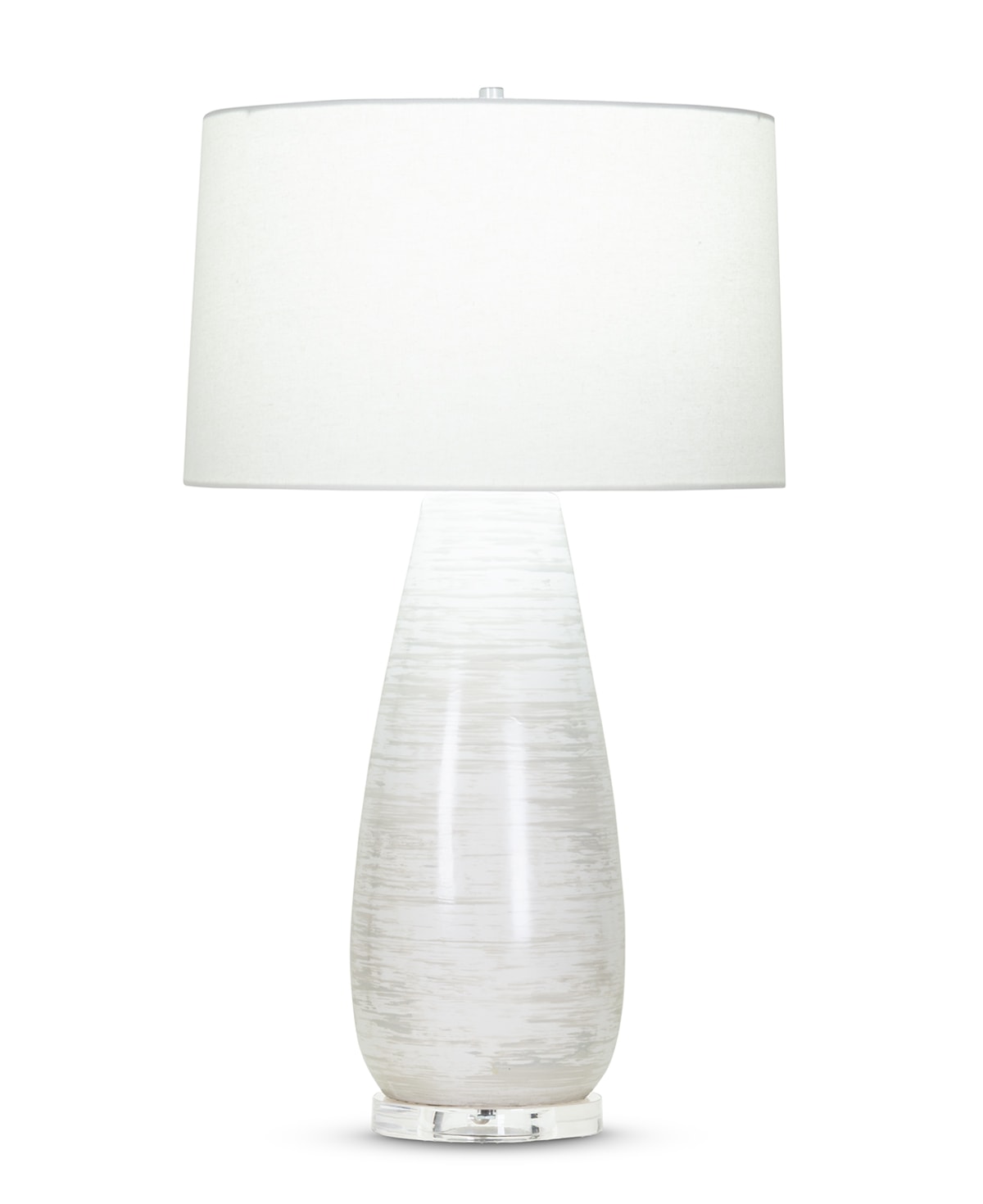 FlowDecor Simone Table Lamp in ceramic with off-white finish and light grey brush strokes and acrylic base and off-white cotton tapered drum shade (# 4075)