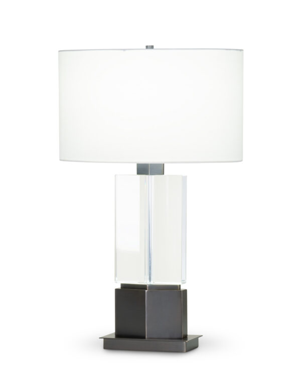 FlowDecor Skye Table Lamp in crystal and metal with bronze finish and off-white cotton oval shade (# 4415)