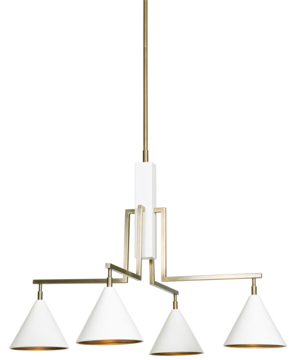 FlowDecor Sparrow Chandelier in metal with matte off-white & antique brass finishes (# 6050)