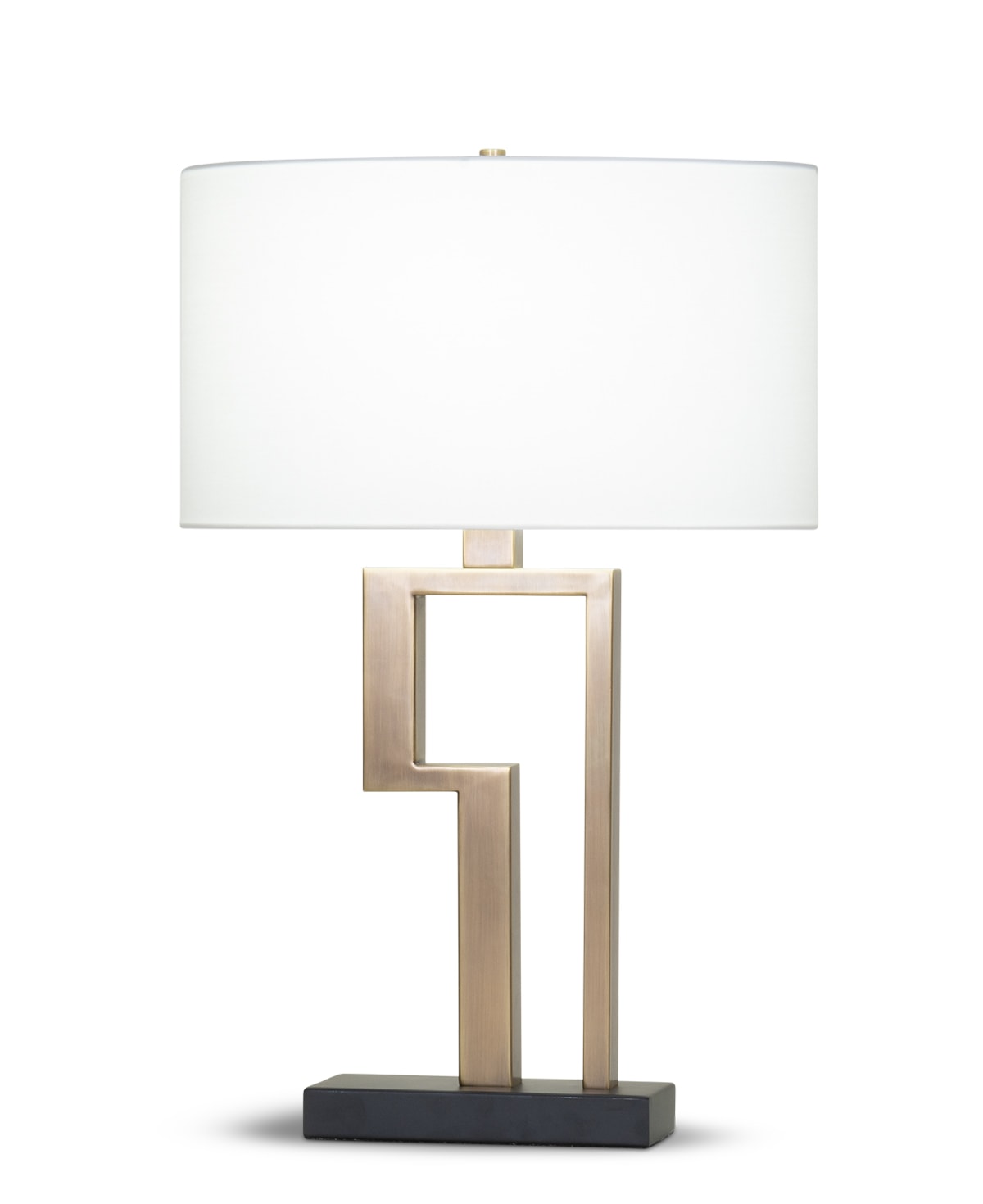 FlowDecor Stella Table Lamp in metal with antique brass & black matte finishes and off-white cotton oval shade (# 4362)