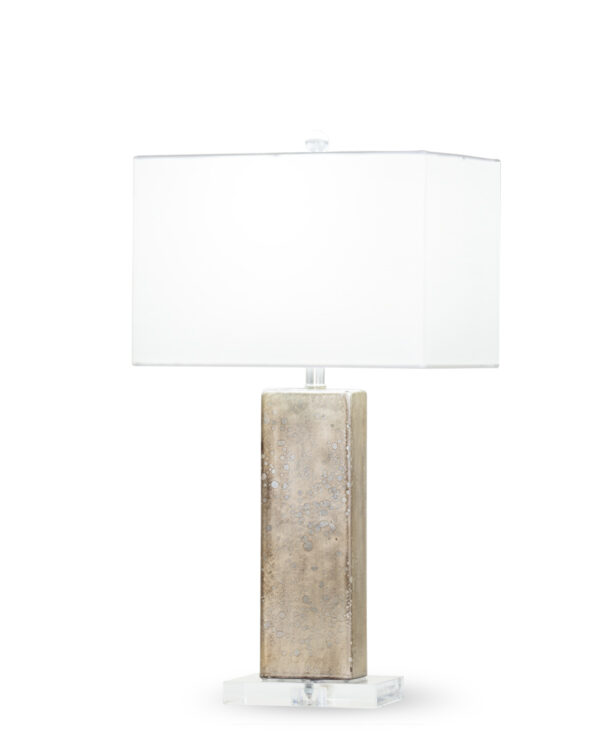 FlowDecor Sumatra Table Lamp in mouth-blown glass with dark champagne metallic finish and white cotton rectangular shade (# 4401)