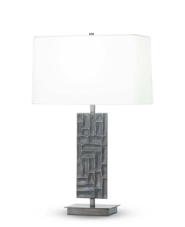 FlowDecor Sybil Table Lamp in metal with antique black finish and off-white cotton rounded rectangle shade (# 4444)