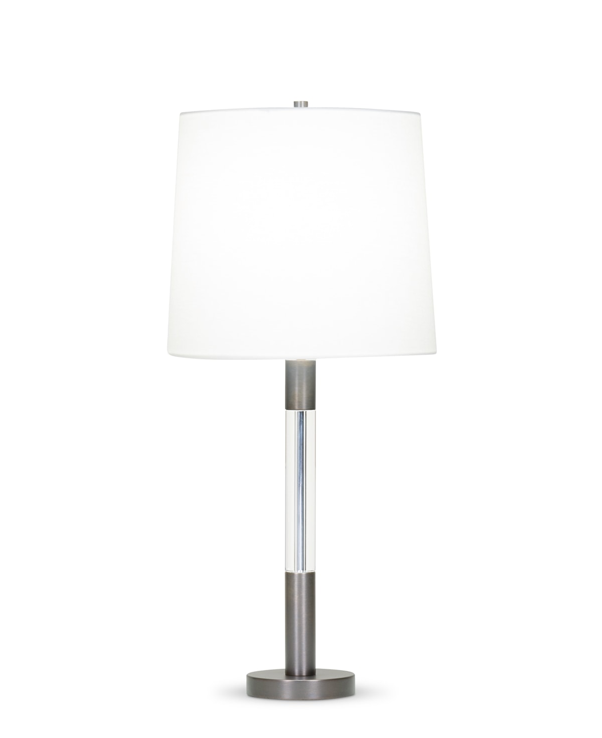 FlowDecor Trent Table Lamp in metal with bronze finish and crystal and off-white linen tapered drum shade (# 4092)
