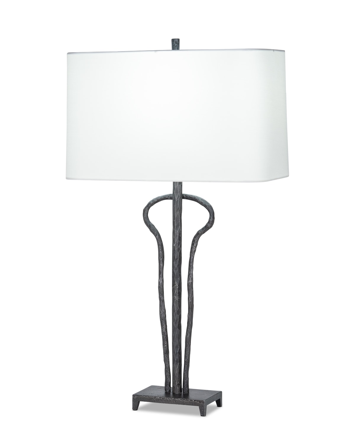 FlowDecor Dominic Table Lamp in metal with antique black finish and off-white cotton rounded rectangle shade (# 4495)