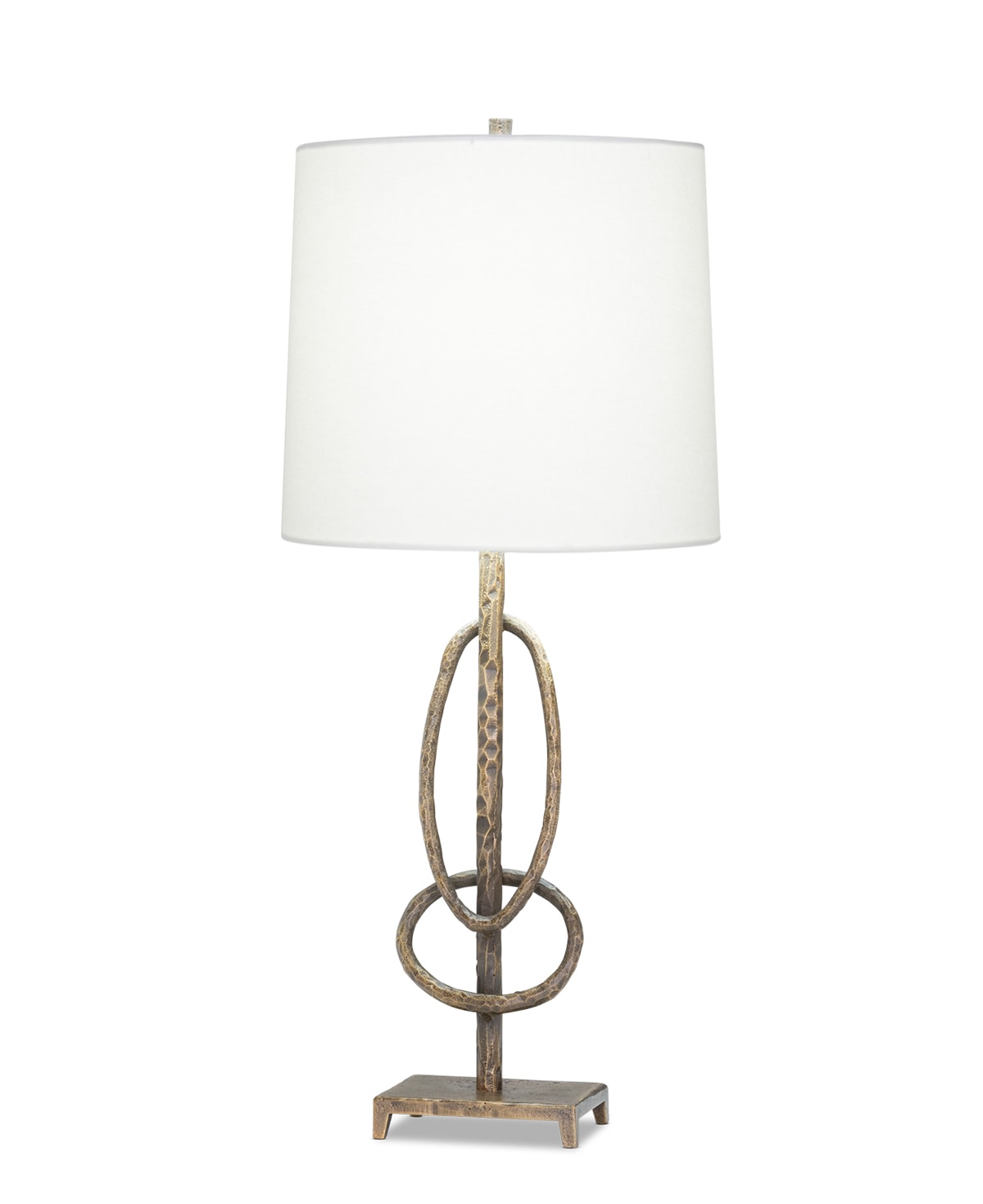 FlowDecor Nora Table Lamp in metal with antique brass finish and off-white linen tapered drum shade (# 4492)