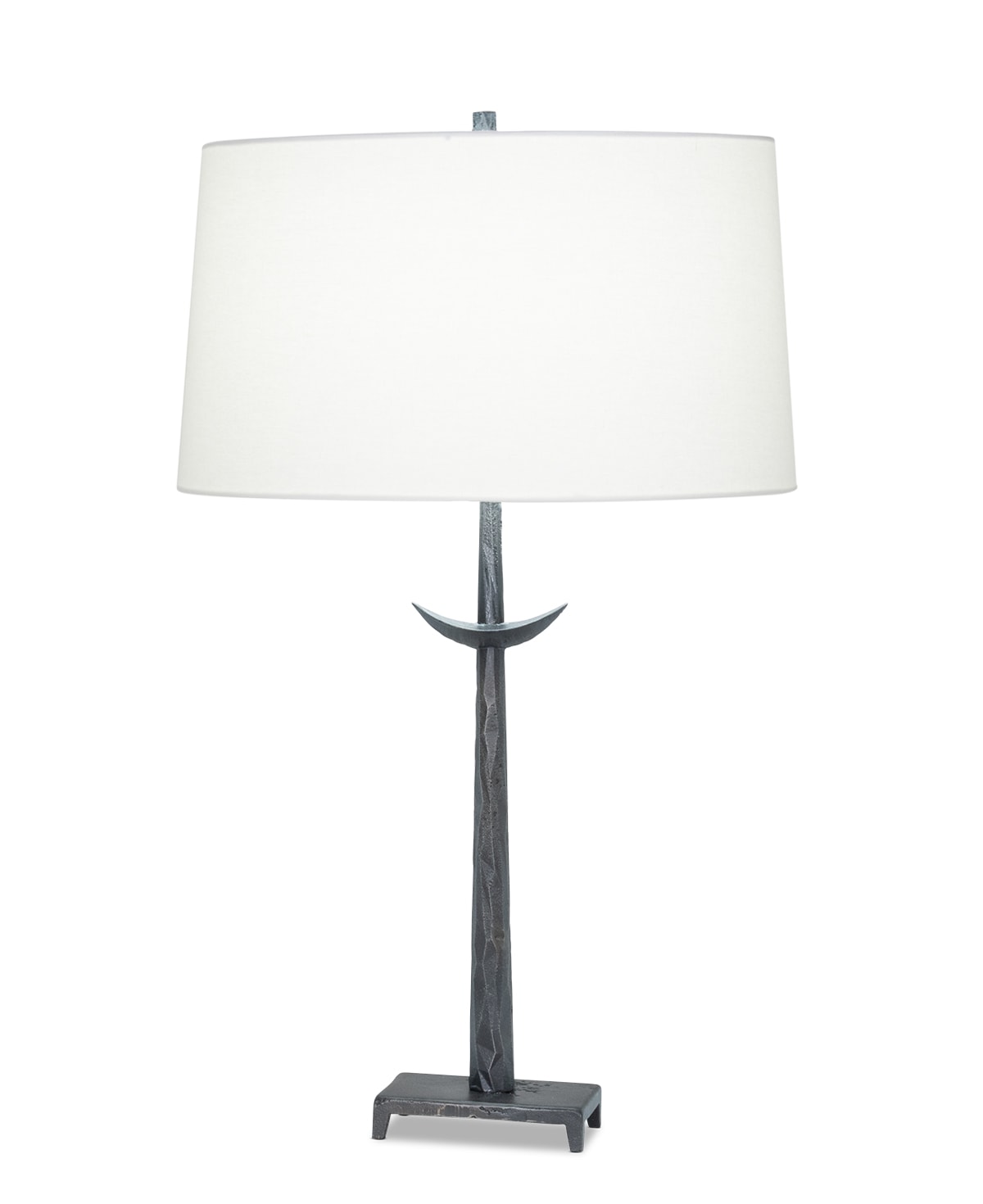 FlowDecor Roman Table Lamp in metal with antique black finish and off-white linen oval shade (# 4497)