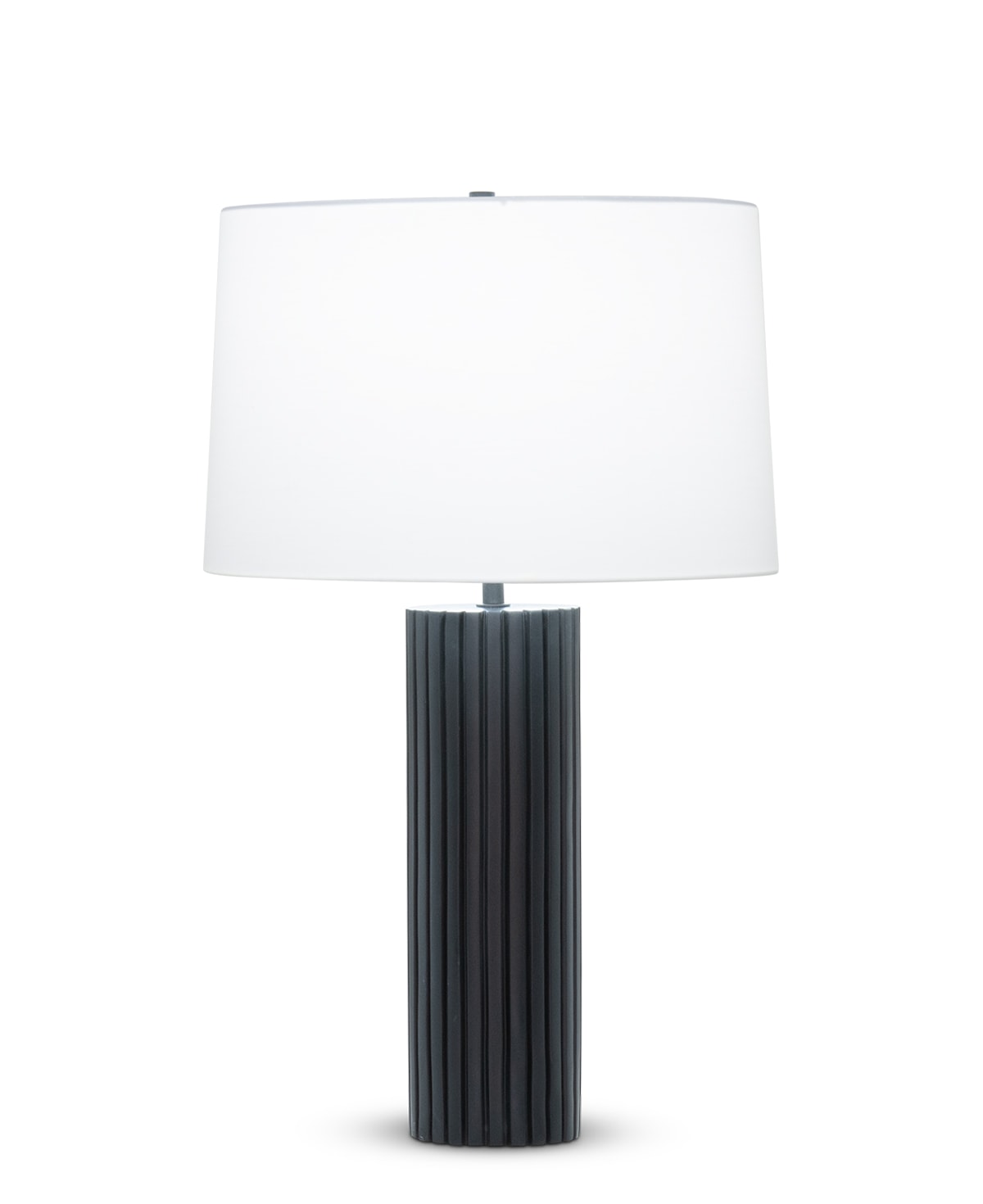 FlowDecor Bluth Table Lamp in resin with black matte finish and off-white cotton tapered drum shade (# 4518)